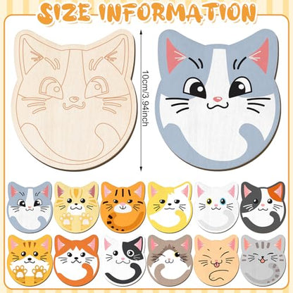 Patelai 24 Pcs Cat Coasters Craft Set Wooden DIY Coasters Painting Kit with Markers Unfinished Cat Slices Make Your Own Wood Ornament Gift for Adults Handmade Holiday Decor Supplies - style: Cat