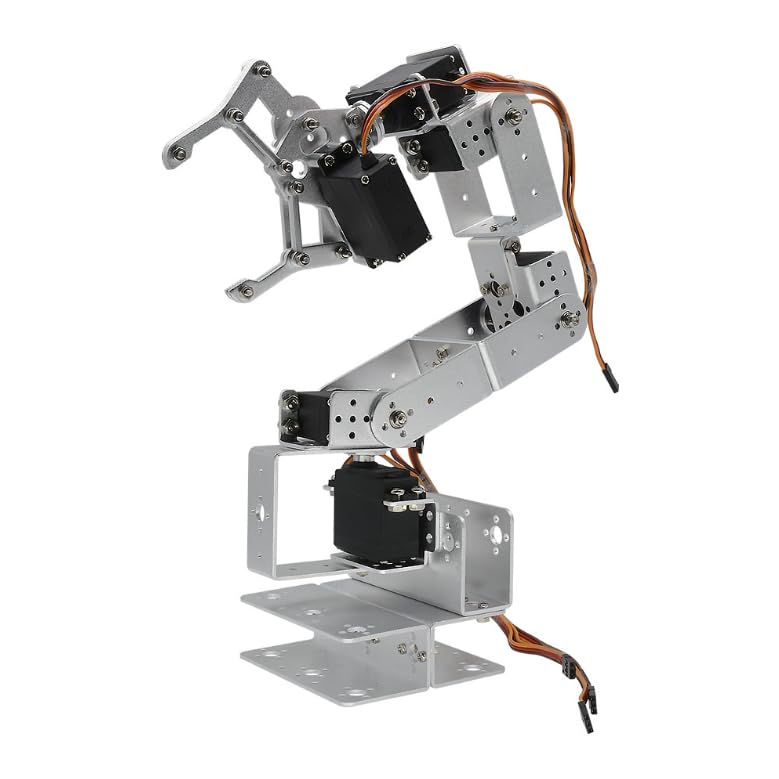 diymore Robotic Arm Kit Silver ROT3U 6DOF Aluminium Robot Arm Mechanical Robotic Clamp Claw Kits No Soldering Required (Unassembled Parts Without Servos)