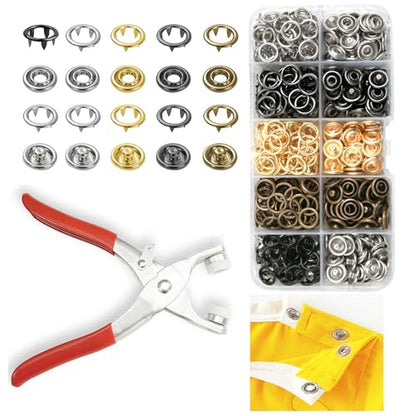 GTAAOY 9.5 mm Metal Snaps Buttons with Snap Pliers, 100 Set - color: 5 Colors Hollow Prong Snaps