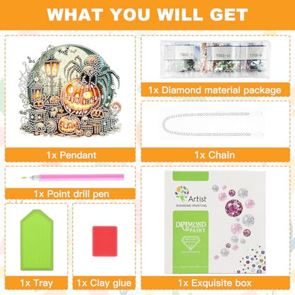 NAIMOER Halloween Diamond Art Hanging Kits for Adults, Spider 5D Special Shaped Rhinestone, DIY Acrylic Diamond Art Painting Window Pendants Home Garden Wall Hanging Ornament Kits, Double Sided - color: Halloween Pumpkin Spider