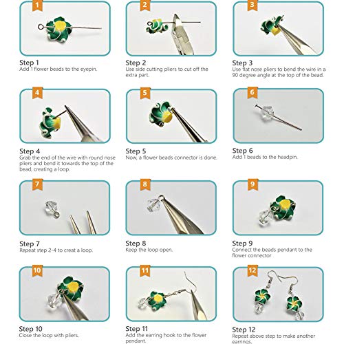 SUNNYCLUE 1 Box DIY 16 Pairs Polymer Clay 3D Flower Stud Earrings Making Kits Flower Spacer Loose Beads Floral Spacer Charms with Earring Hooks and Blank Peg Ear Stud Adult Women, Instruction