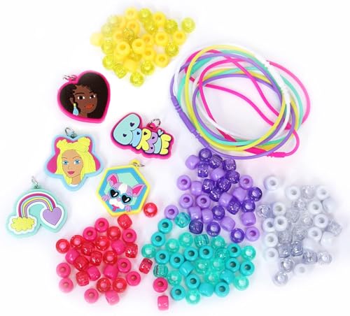 Tara Toys Barbie Necklace Activity Set – 160-Piece DIY Jewelry & Bead Kit with 5 Silicone Necklaces, 150+ Beads & Character Charms, Creative Craft Toy for Kids Ages 3+