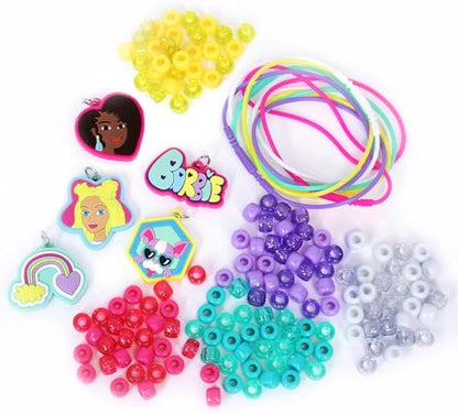 Tara Toys Barbie Necklace Activity Set – 160-Piece DIY Jewelry & Bead Kit with 5 Silicone Necklaces, 150+ Beads & Character Charms, Creative Craft Toy for Kids Ages 3+