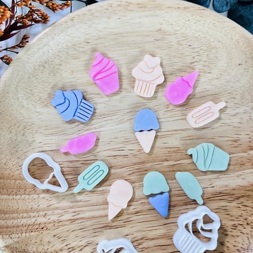 Xaekicr 7 PCS Cute Dessert Polymer Clay Cutters Set – Ice Cream, Cupcake, Cake Slice Clay Earring Cutters – DIY Polymer Clay Molds & Clay Tools for Jewelry Making - color: L color