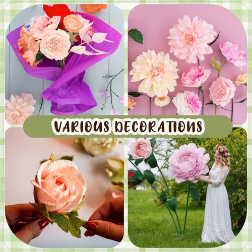 Marspark 142 Pcs Crepe Paper Flower DIY Set Template Wire, Pink and Brown - color: Pink and Brown