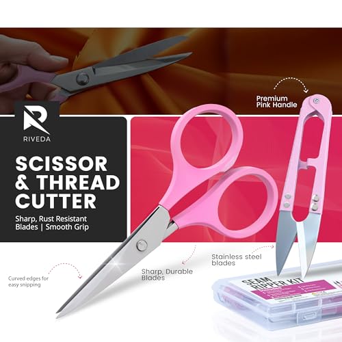 Seam Ripper Kit 7 Pcs - 1 Large, 1 Ergonomic, 2 Small Seam Rippers, Thread Cutter, Scissor, Measuring Tape - Sewing Accessories for Notions Quilting Crafts