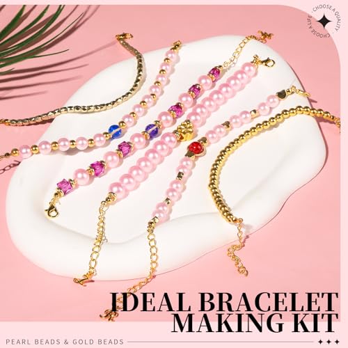 LEOBRO Pearl Beads for Bracelets, Pink Beads for Jewelry Making, Friendship Bracelet Kit, Crafts & DIY Jewelry Bracelet Making Kit - color: Pink