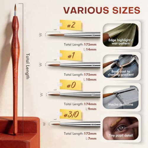 Golden Maple Kolinsky Sable Miniature Brush Set with 4 Replaceable Heads - size: 3/0 0 1 2