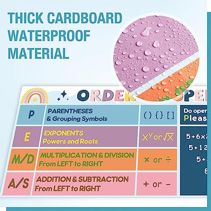 Tenceur 3 Pcs Math Poster for Classroom Educational Math Symbol Posters - color: Fresh Color, style: Boho