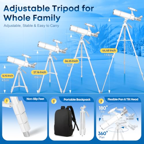 Hawkko Telescope Kit for Kids 8-12, 80mm Aperture 500mm Portable Telescope
