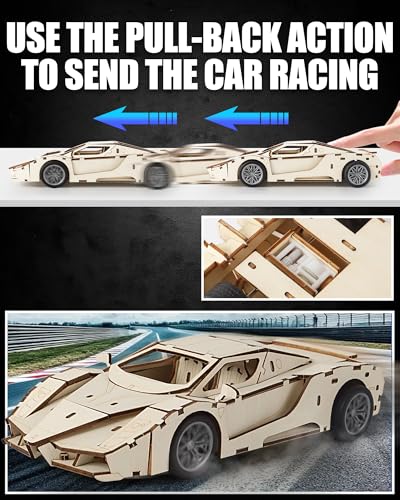 3D Wooden Puzzle Sports Car Model Kits for Adult to Build, 87Pcs