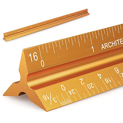 12" Architectural Scale Ruler Aluminum Architect Scale Ruler, Golden - color: Golden
