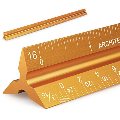 12" Architectural Scale Ruler Aluminum Architect Scale Ruler, Golden - color: Golden