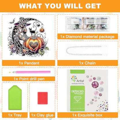 NAIMOER Halloween Diamond Art Hanging Kits for Adults, Witch 5D Special Shaped Rhinestone, DIY Acrylic Diamond Art Painting Window Pendants Home Garden Wall Hanging Ornament Kits, Double Sided - color: Halloween Witch