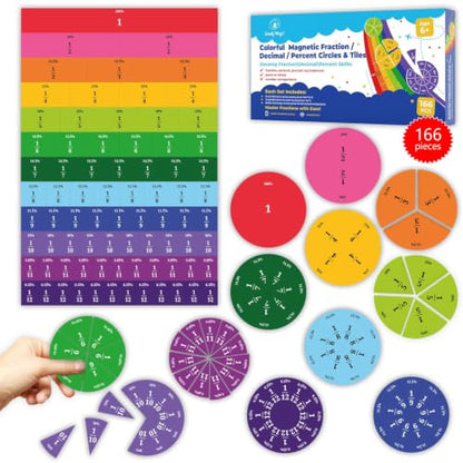 166 PCS Simply Magic Magnetic Fraction Tiles & Fraction Circles Percentages