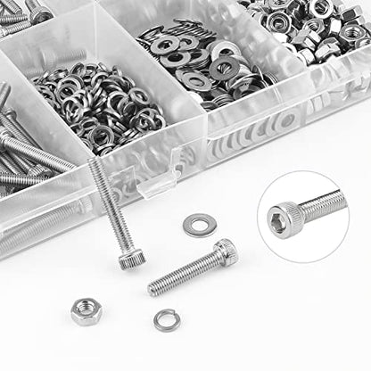 HELIFOUNER 560 Pieces M3 x 4mm /6mm /8mm /10mm /12mm /16mm /20mm, Hex Socket Head Cap Screws Bolts Washers Nuts Kit, 304 Stainless Steel - size: M3, style: Hex Socket Head Cap