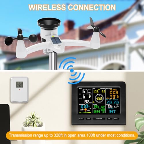 Urageuxy WiFi Weather Station - 7-in-1 Wireless Smart Home Weather Stations with Rain Gauge and Wind Speed/Direction,Temperature, Humidity, Weather Forecast, UV/Light, Moon Phase and Alarm - color: Black