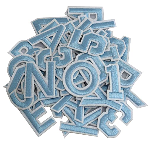 GYGYL 72 Pieces Iron on Letters and Numbers Patches, Light Blue Letter Patches Alphabet Embroidered Patch A-Z, Numbers 0-9 Applique for Clothes, Dress, Hat, Socks, Jeans, DIY Accessories - color: Light Blue, size: Pack of Letters