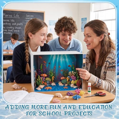 AmazingSpark 2 Set Ocean Diorama Box and Water Sticker Decor, Under the Sea Diorama Project Supplies Set, Cardboard Display Case Kit & Water Sticker with Double Sided Tapes for DIY Crafts Dollhouse - style: Ocean2,Cube