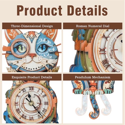 KAAYEE 3D Puzzles for Adults Cat Clock DIY Wooden Puzzle Craft - color: Cat Clock