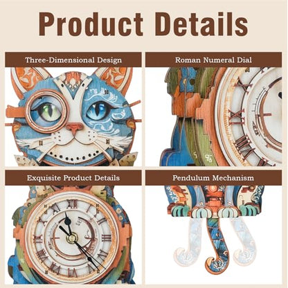 KAAYEE 3D Puzzles for Adults Cat Clock DIY Wooden Puzzle Craft - color: Cat Clock