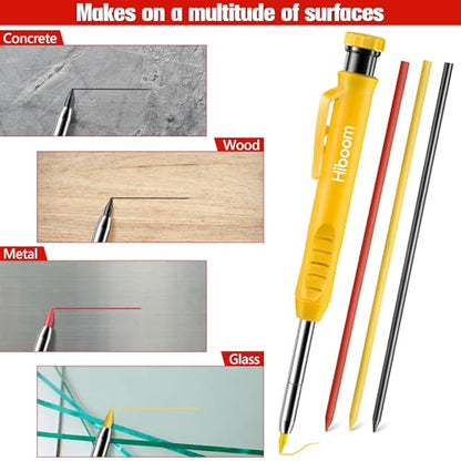 Hiboom 3 Pack Solid Carpenter Pencils with Pencil Cap and 21 Refills