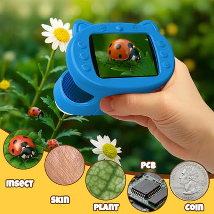 Handheld Digital Mini Microscope for Kids: 1000X 4K 2.4" Microscopes Toys - color: Blue