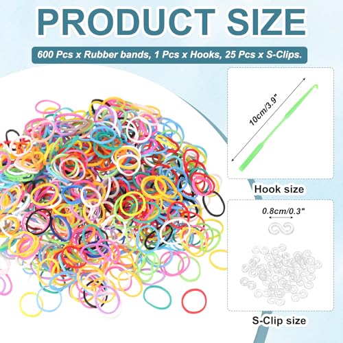 MECCANIXITY 600Pc Loom Rubber Bands Kit w/ 25Pc S-Clips 1-Hook,Mixed Colors - color: Mixed Colors