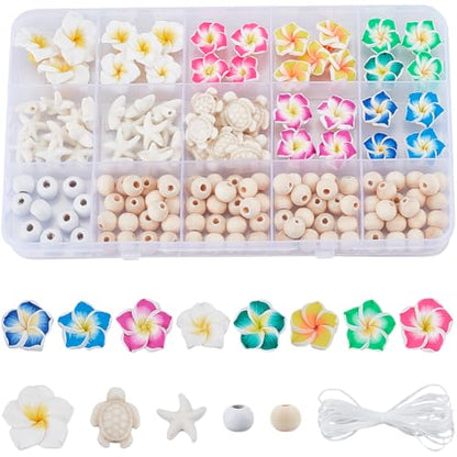 SUNNYCLUE 1 Box 148Pcs 6 Sets Summer Bracelet Making Kit Turquoise Turtle Beads Seestern Ocean Beach Hawaii Plumeria Flower Round Beads for Jewelry Making Necklace Adults Supplies Women Beginner - style: Flower 2