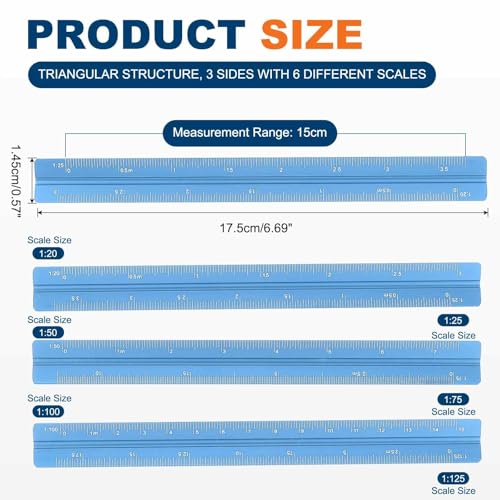 HARFINGTON Architectural Scale Ruler 7" Metric Aluminum Alloy Blue | Small Scale, Architect Triangular, Laser-Etched Blueprint, Drafting Ruler, for Architects Engineers - color: Blue, size: 7 Inch