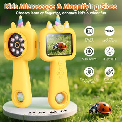 Kids Microscope, 2.4" Screen 600X Handheld Digital Microscope for Kids - color: yellow