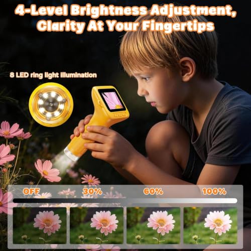 Kids Microscope, 1000X with 3.0" Large IPS Screen (Yellow) - color: Yellow