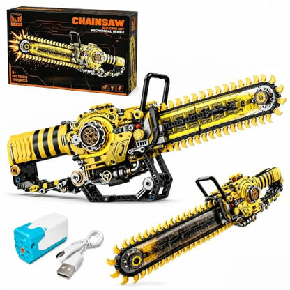Mechanical Chainsaw Building Blocks Set - 19.7" Movable Tool Model