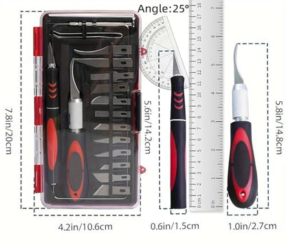 19 pack Craft Knife Hobby Knife with Anti-Slip Handle Engraving Tool hobby for Art Modeling hobby for Art Modeling Scrapbooking Precision Cutting Blade Assortment, Screwdriver and Twizzers case