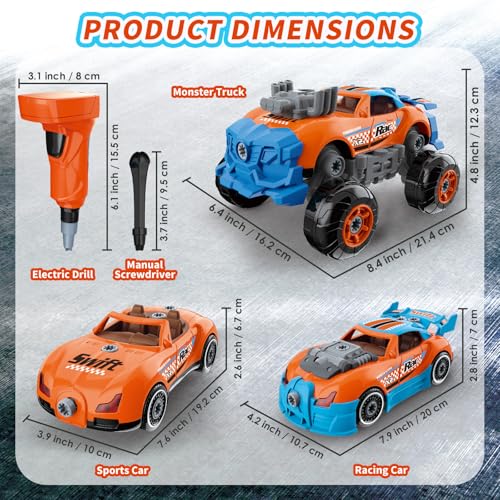 Pup Go 43 Pcs Take Apart Car for Boys Ages 3-8 Year, Build Your Own Car Set - color: Orange