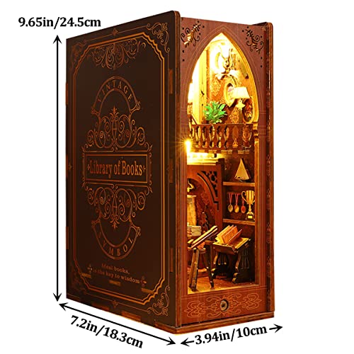 3D DIY Book Nook Kit - DIY Miniature House Kit for Adults, Teens and Beginners, Dollhouse Booknook Library Tiny House Bookshelf Decor 3D Wooden Puzzle, Mini Library of Books Model Build Gift - style: Library of Books