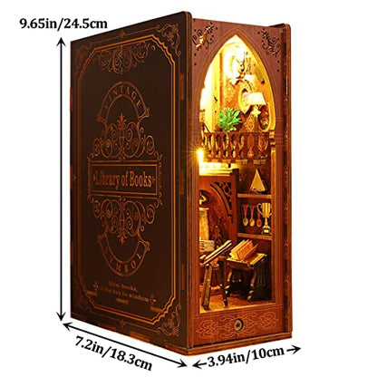 3D DIY Book Nook Kit - DIY Miniature House Kit for Adults, Teens and Beginners, Dollhouse Booknook Library Tiny House Bookshelf Decor 3D Wooden Puzzle, Mini Library of Books Model Build Gift - style: Library of Books