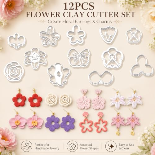 12Pcs Flower Polymer Clay Cutters, Floral Earring Making Molds - color: Flowers