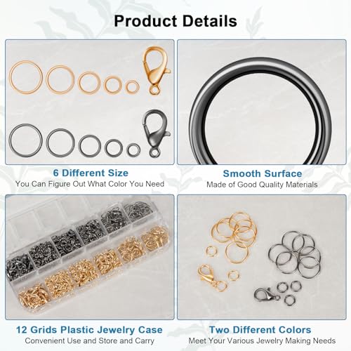 Amrules 1200 Pcs Jump Rings, Jewelry Making Kit, KC Gold & Gun Black - color: Gun Black & KC Gold