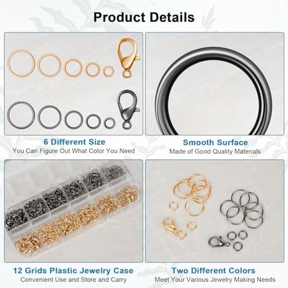 Amrules 1200 Pcs Jump Rings, Jewelry Making Kit, KC Gold & Gun Black - color: Gun Black & KC Gold
