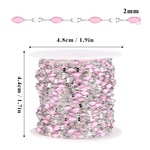 16.5FT Stainless Steel Enamel Chain 2MM Enamel Lip Chain for Jewelry Making - color: stainless steel(pink)