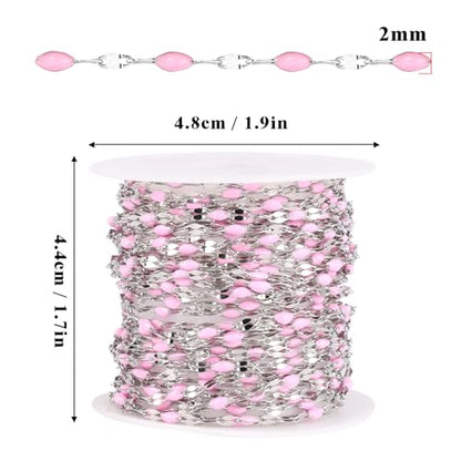 16.5FT Stainless Steel Enamel Chain 2MM Enamel Lip Chain for Jewelry Making - color: stainless steel(pink)