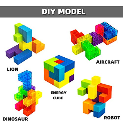Magnetic Building Blocks Magic Magnetic 3D Puzzle Cubes, Set of 7 Multi Shapes Magnetic Blocks with 54 Guide Cards - style: style2