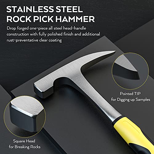 INCLY 7PCS Geology Rock Pick Equipment Kit, Rock Hammer and Chisel Set - size: 7Pcs