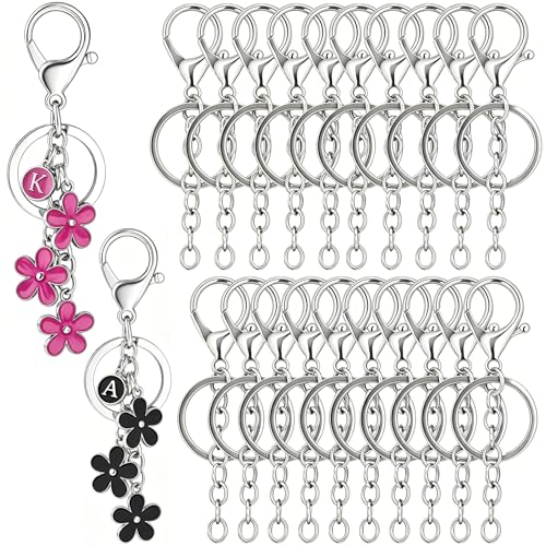 sunla 20pcs Silver Keychain Making Kit with Key Rings Lobster Clasp Chain, Metal Bag Charm Kits for DIY Craft Jewelry Making - color: Silver-20pcs