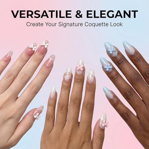YOJO 3D Bow Nail Charms, Mixed Resin Ribbon Designs, 300pcs Pink White Blue Coquette Aesthetic Charms for Acrylic Nails DIY Crafts - color: Pink,White&Blue