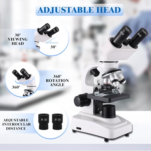 Binocular Microscope for Adults Kids Students, 64X-6000X Microscopes, 3 Objective Lens, Metal-Body Dual LED Illumination, Biological Compound Microscope Kit for School Lab, Homeschool - style: Microscope Kit - 1