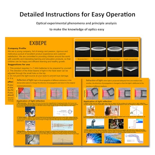 EXBEPE Physics Optics Experiment Set Prisms Convex Lens Triple Laser Refraction School Light Refraction Reflection Learning Educational Science Kits