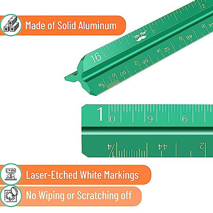 Mr. Pen- Small Architectural Scale Ruler, Aluminium, 6 Inch, 2 Pack - color: B. Green & Orange