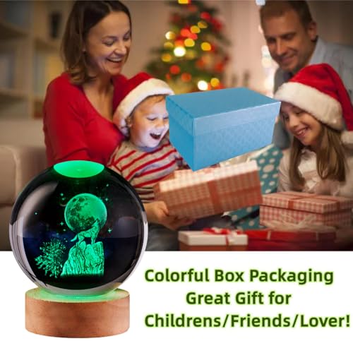 3D Wolf Crystal Ball Lamp with Remote Control, 3.15 inch Crystal Night Light with Wooden Base 16 Colors Change, Glass Figurine Lamp Gift for Girls Boys Wife Girlfriend Mom (Wolf) - color: Wolf